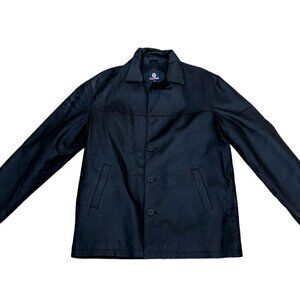 Vintage BURNSIDE 100% Leather Jacket Men's LG Quilted Lining Black Button Coat‍‍